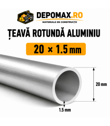 Teava rotunda aluminiu 20 x 1.5 mm, 6 metri (6060)